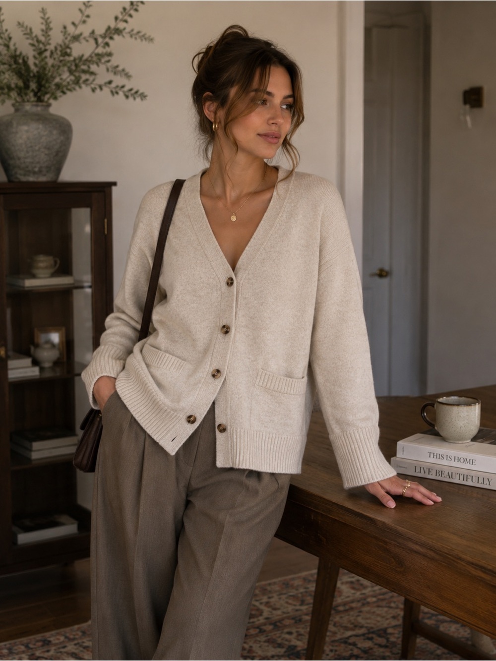 H&M wool blend Beige Cardigan Sweater